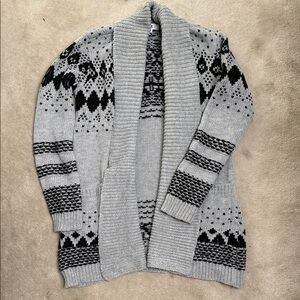 Jack by BB Dakota Gray and Black Open-Front Patterned Cardigan